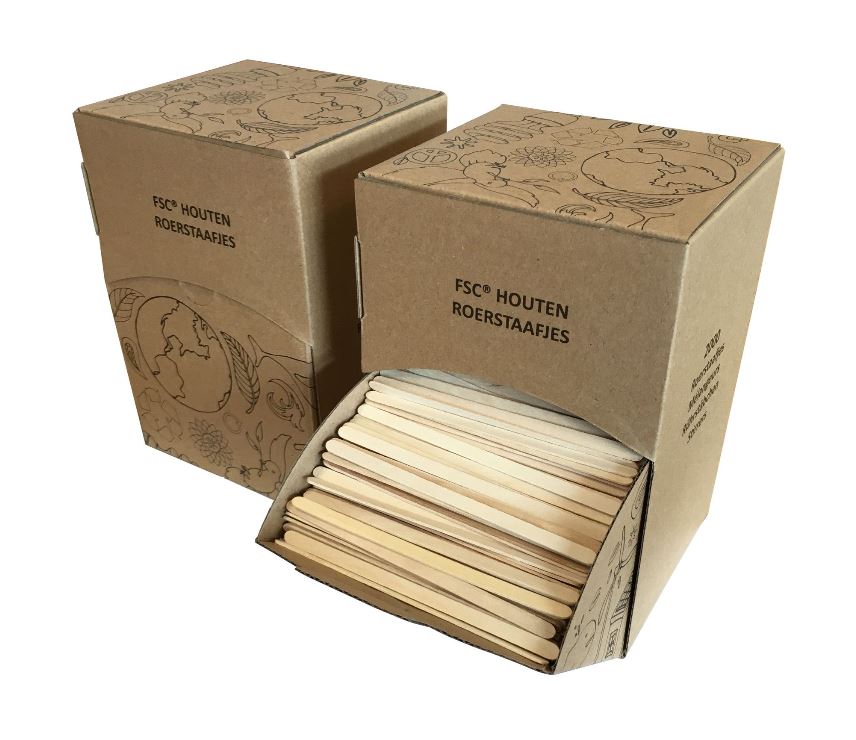 Houten roerstaafje 110mm dispenserdoos