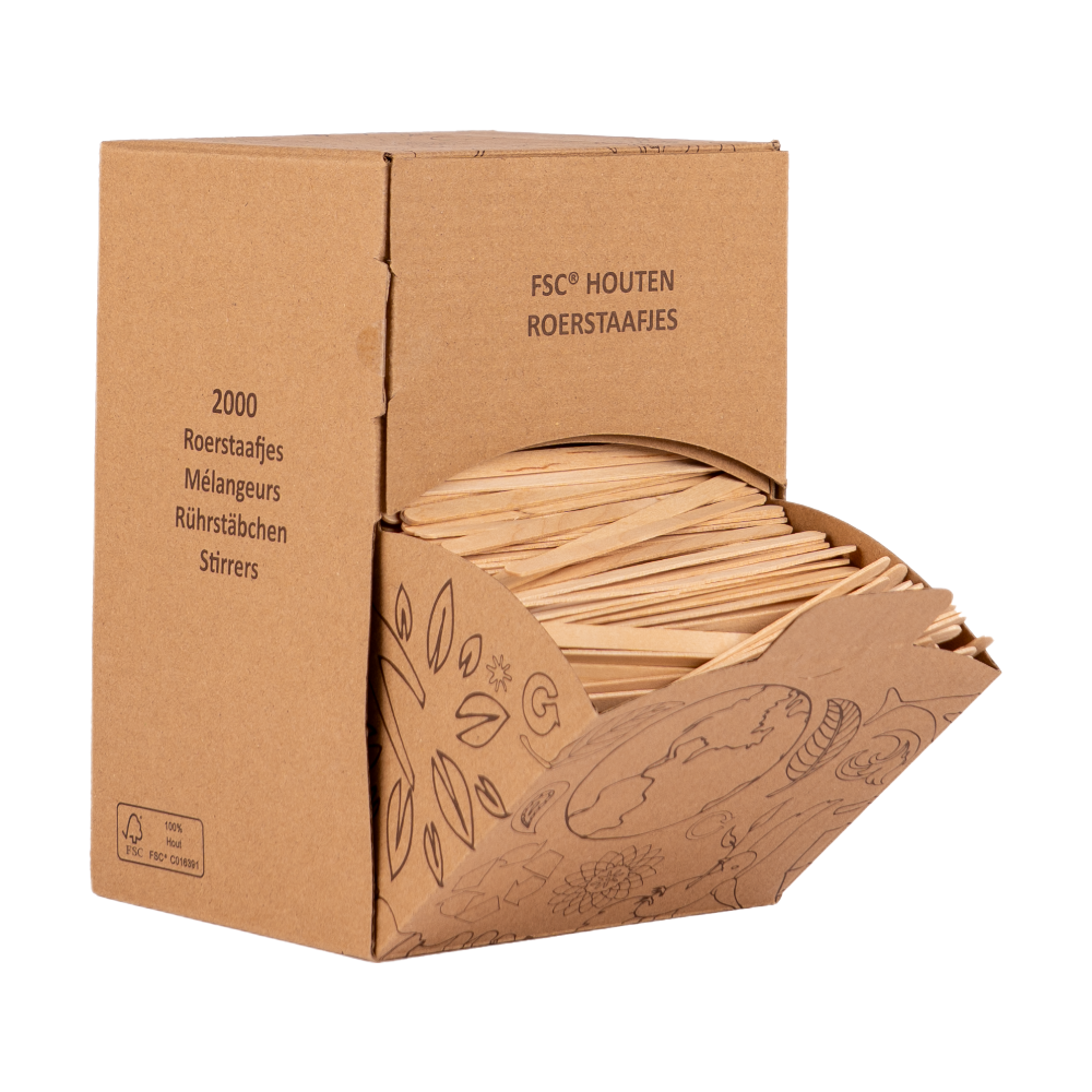 Houten roerstaafje 110mm dispenserdoos